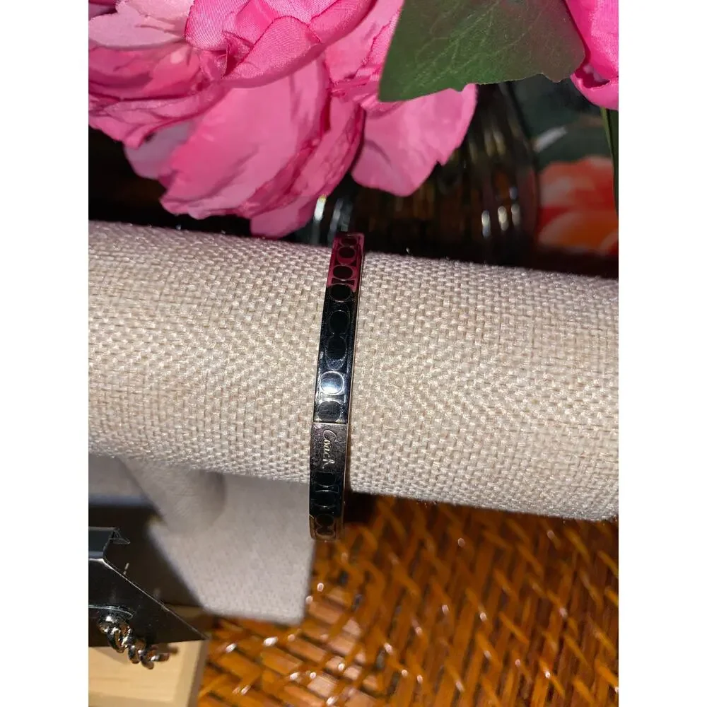 Coach Jewelry Set Bundle Lot Earrings NWT Signature Bangle Bracelet Black Silver - Picture 3 of 11